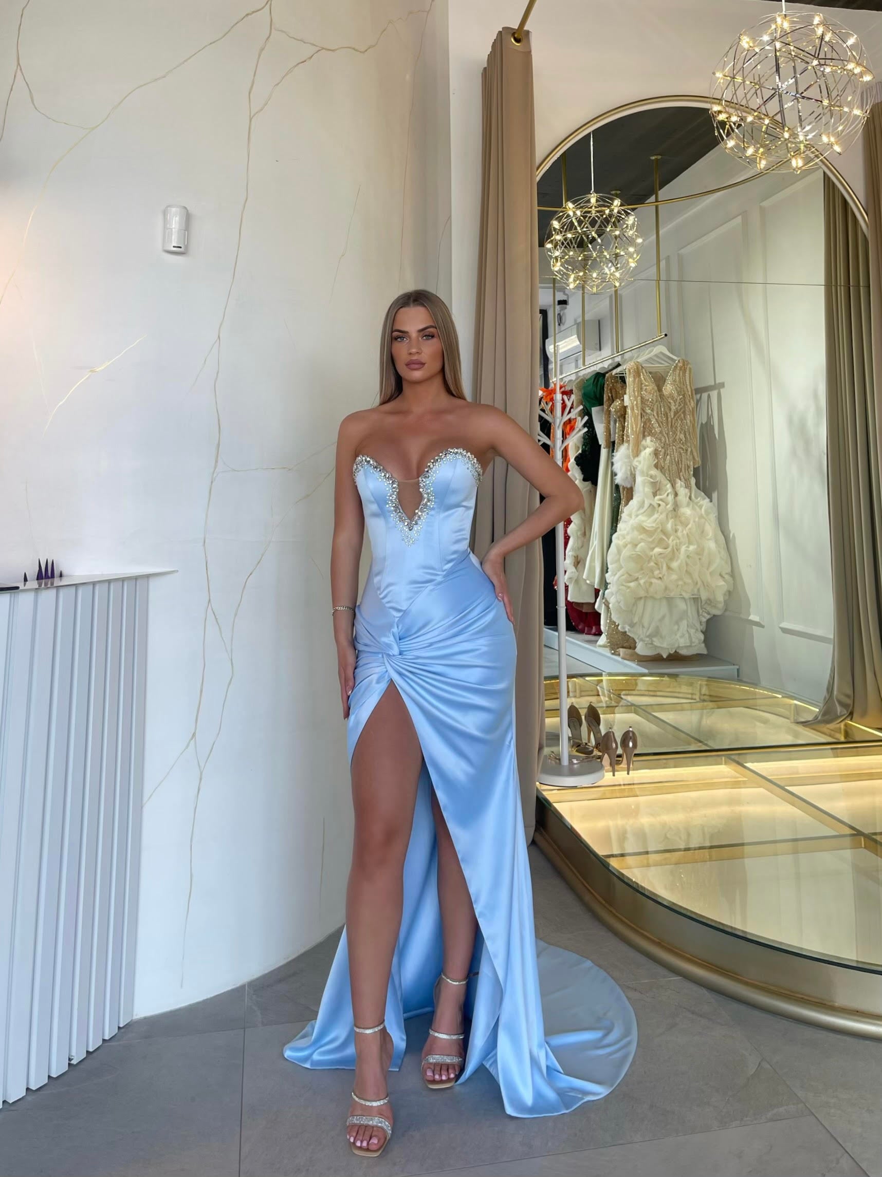 Baby blue satin dress