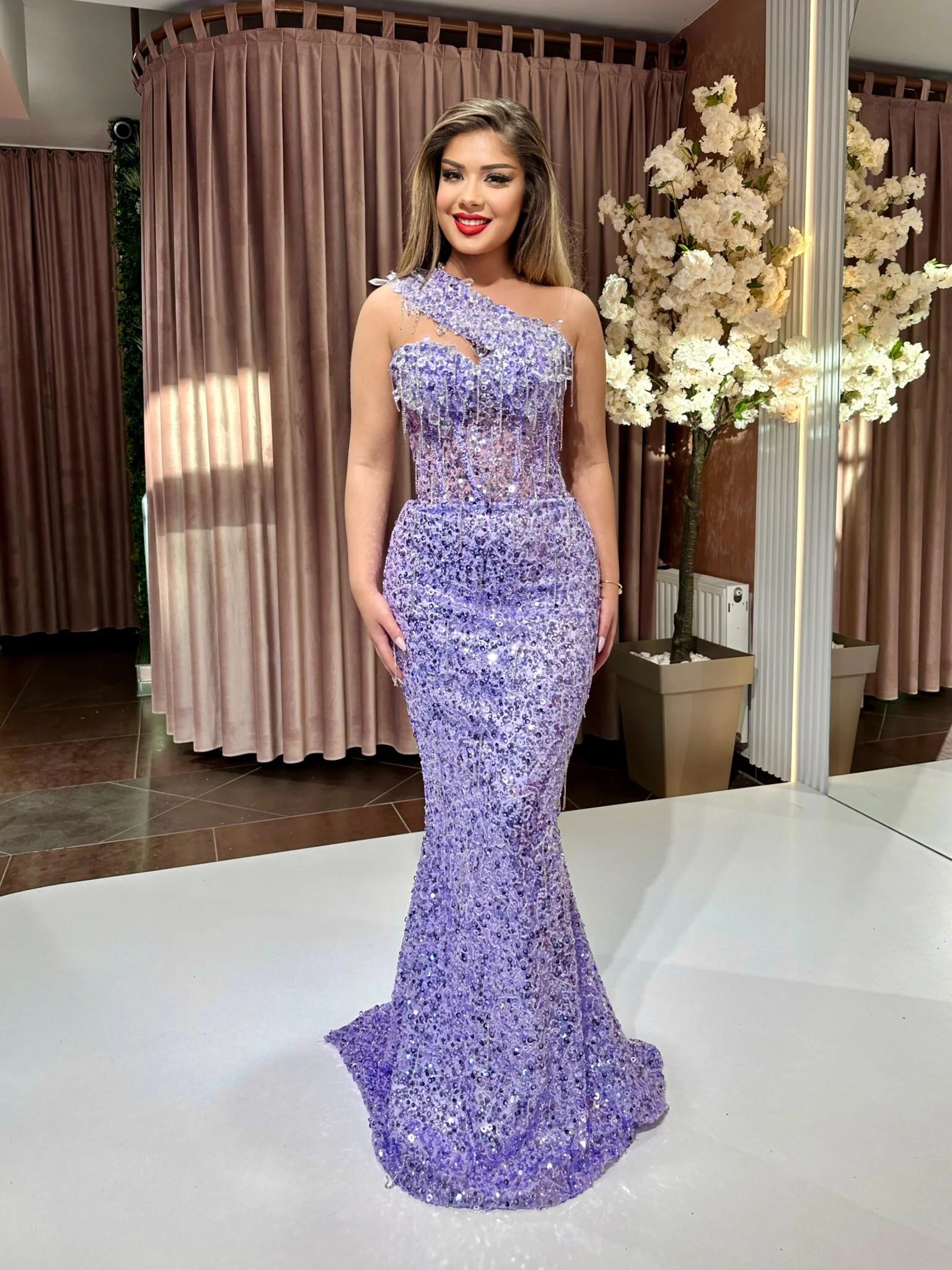 LAVENDER SEQUIN ASYMMETRIC