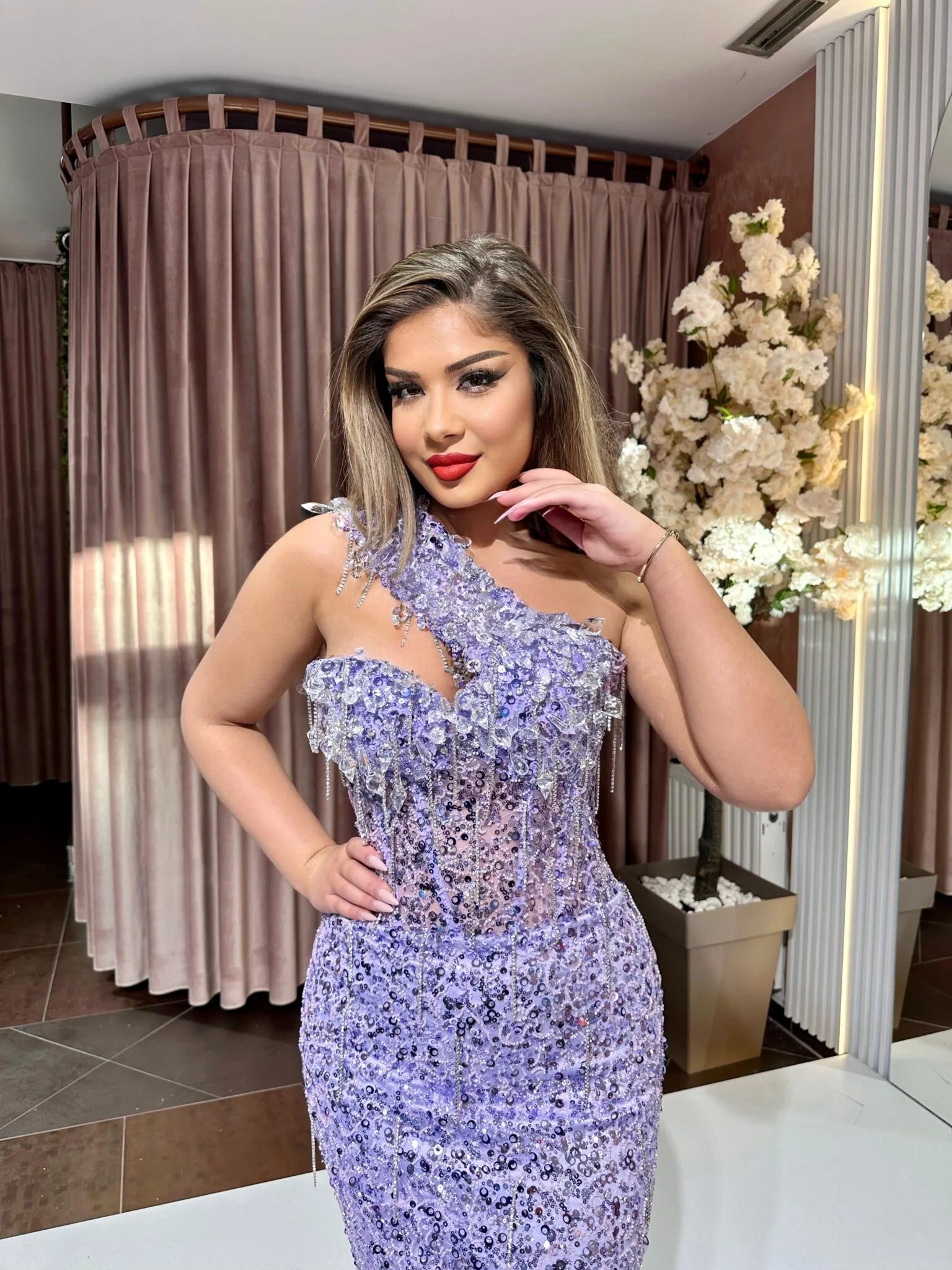 LAVENDER SEQUIN ASYMMETRIC