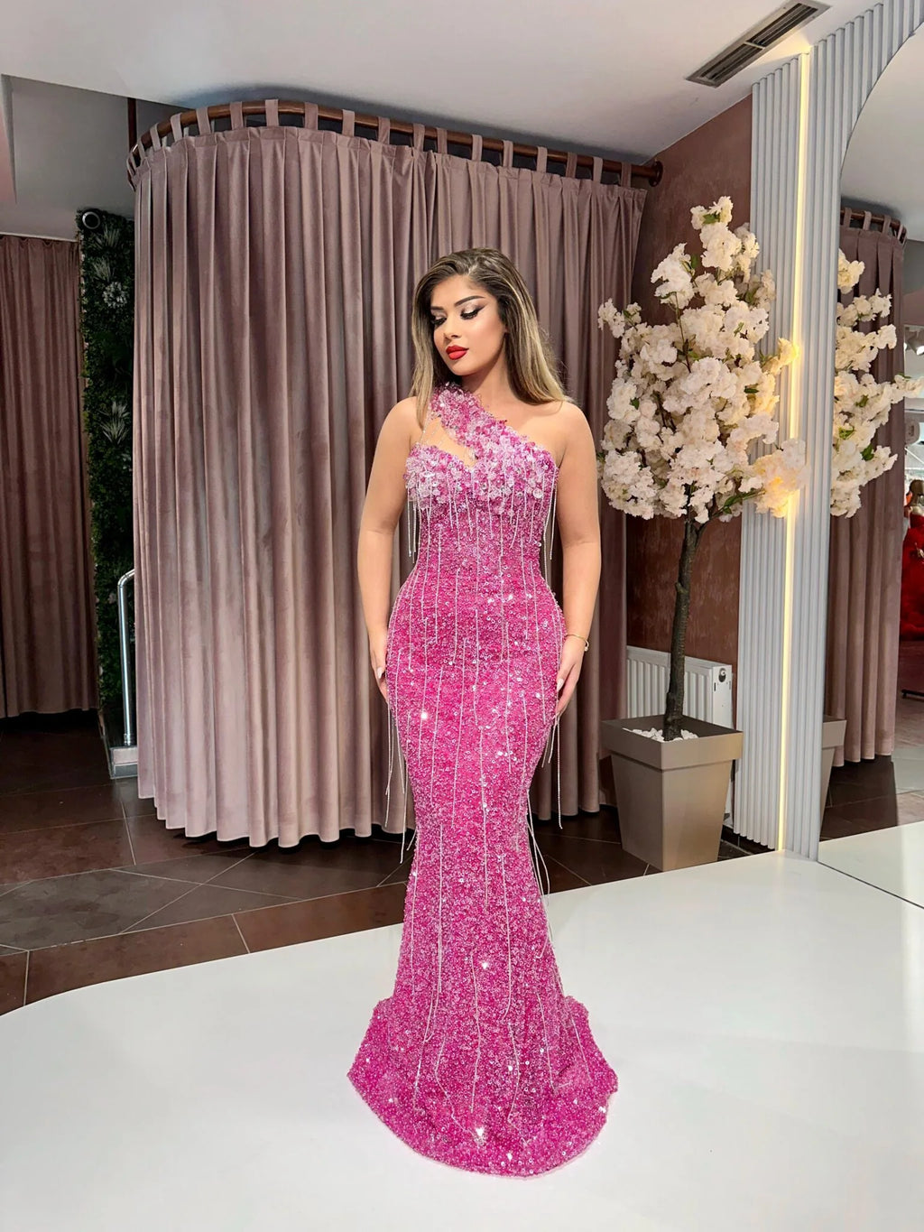 Pink Sequin Assymetric
