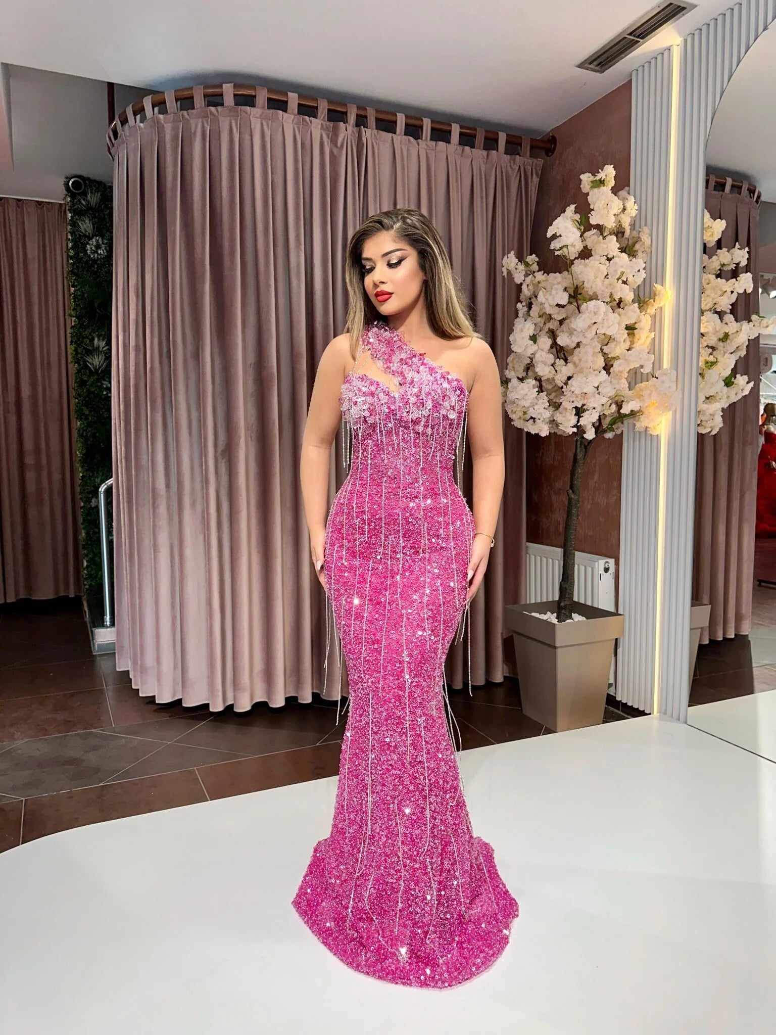 Pink Sequin Assymetric