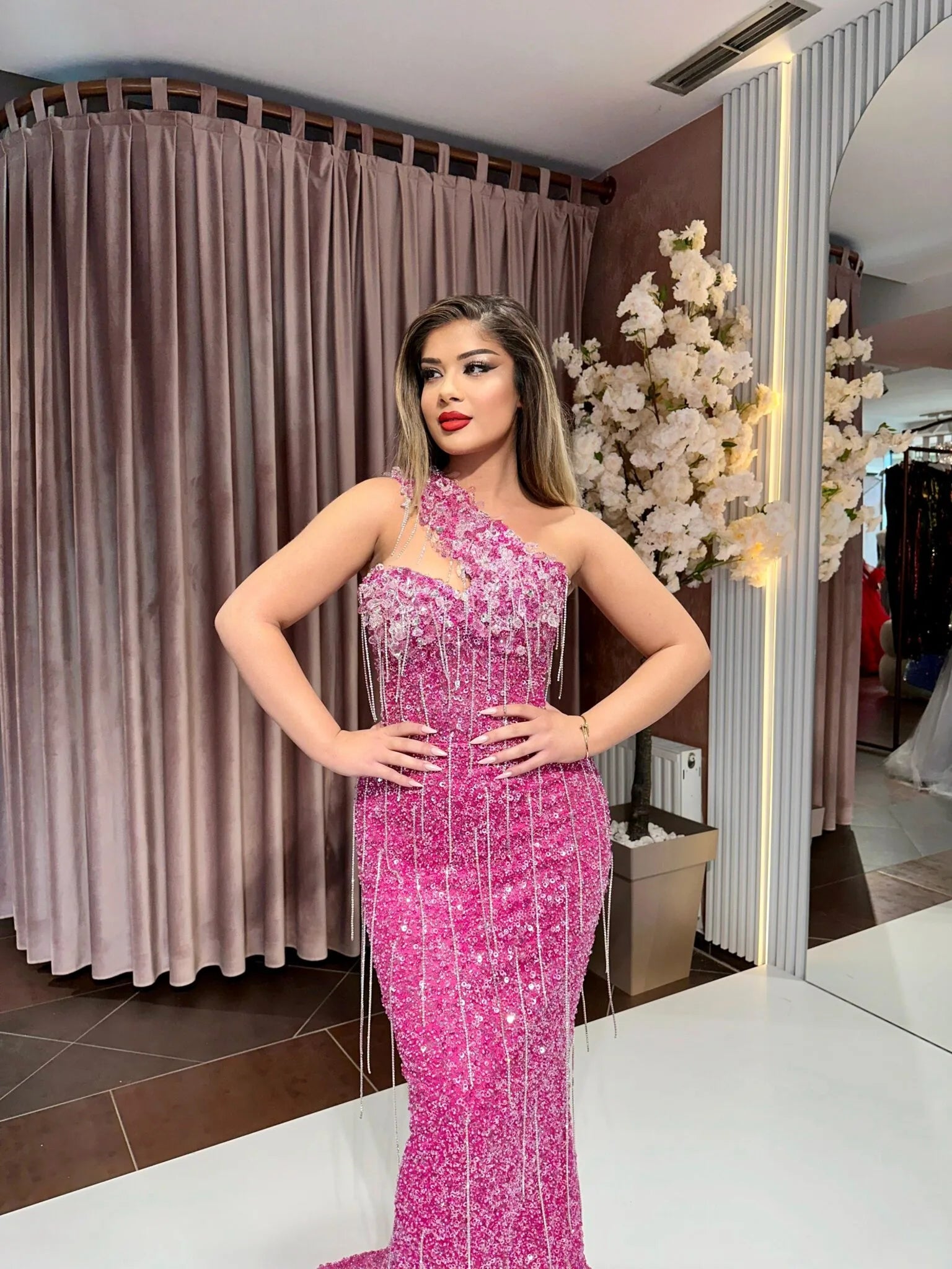 Pink Sequin Assymetric