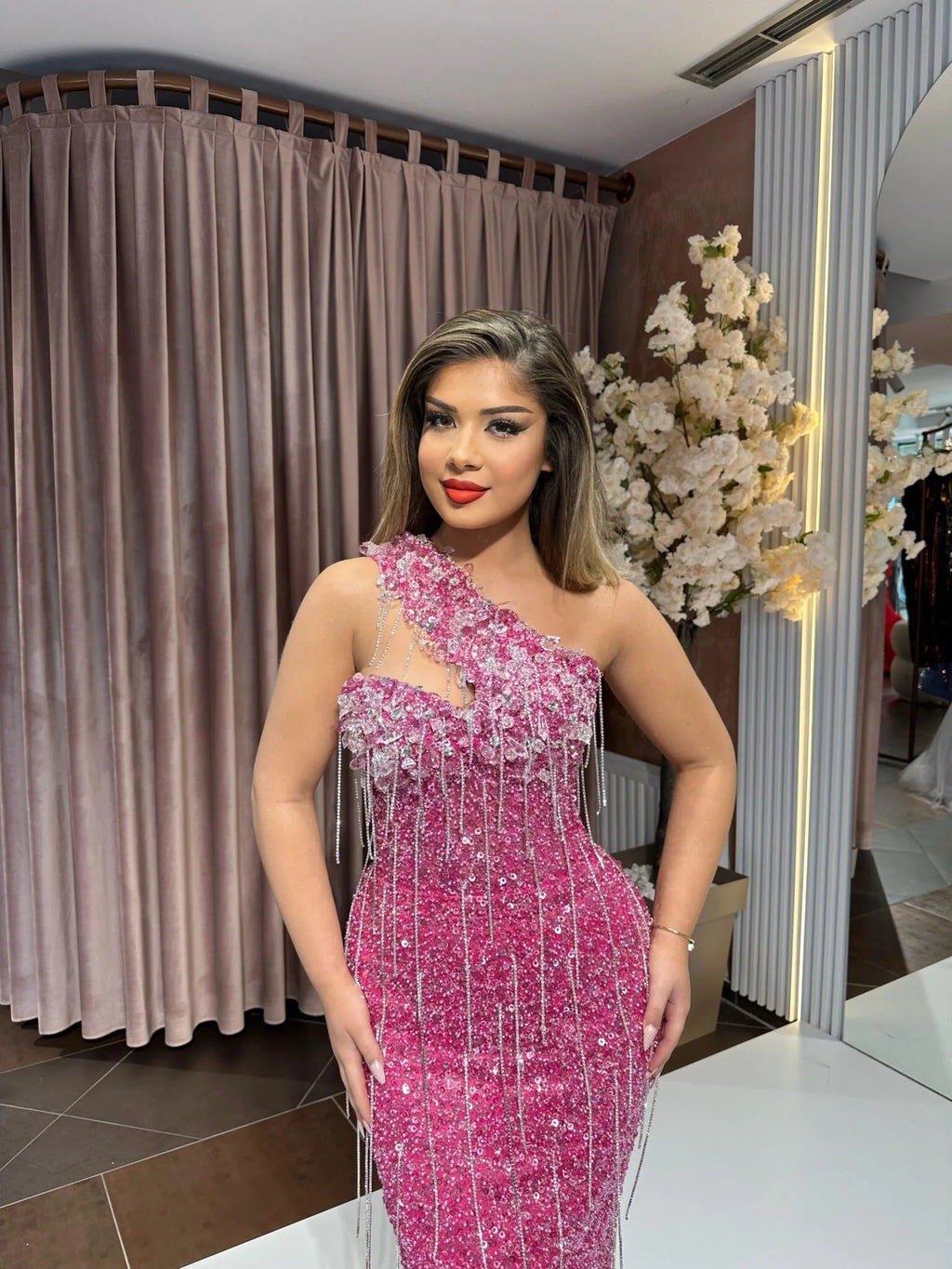Pink Sequin Assymetric