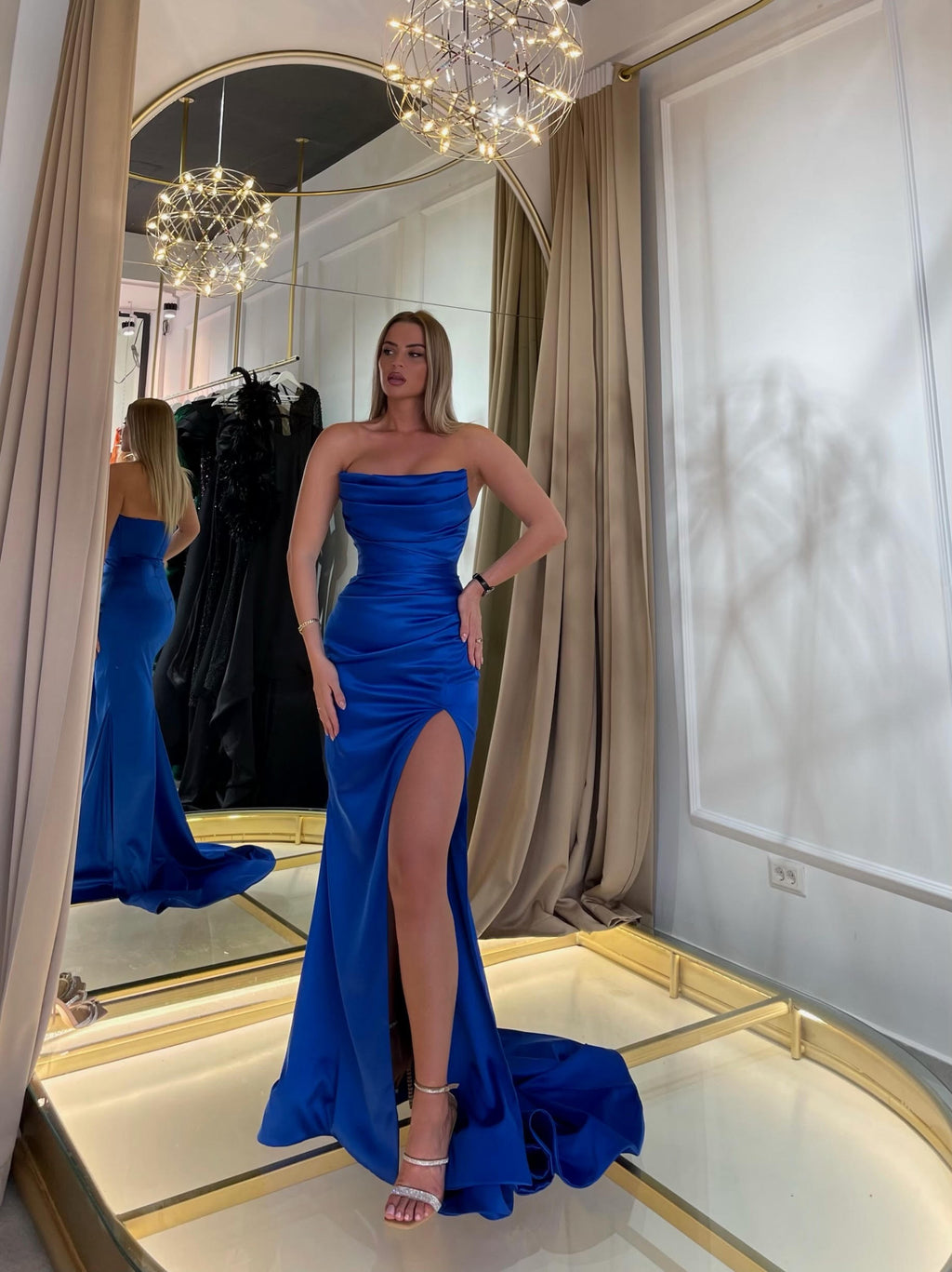ROYAL BLUE SATIN DRESS